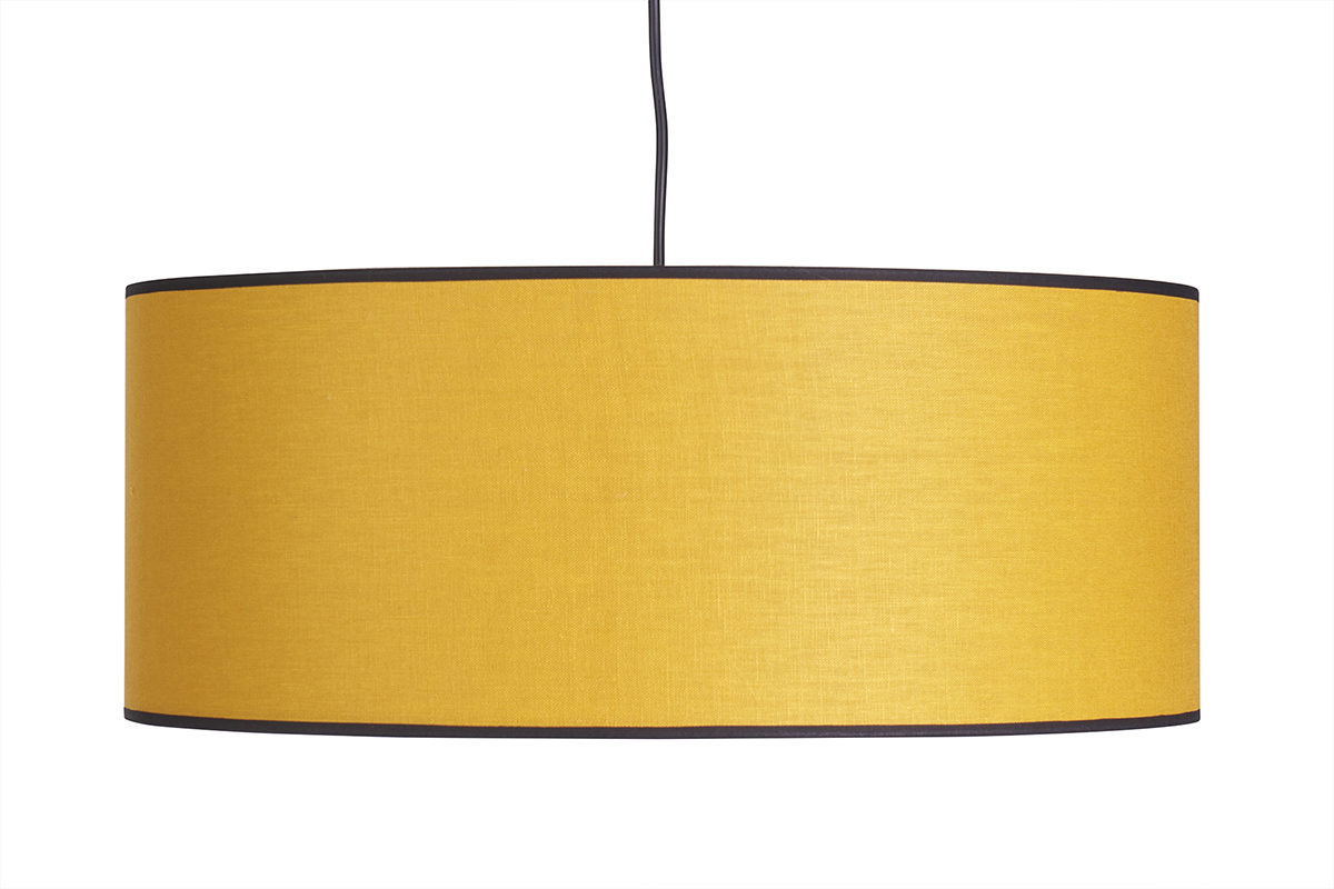 Suspension cylindrique en lin jaune moutarde et rabane naturelle D50 cm TRAVES