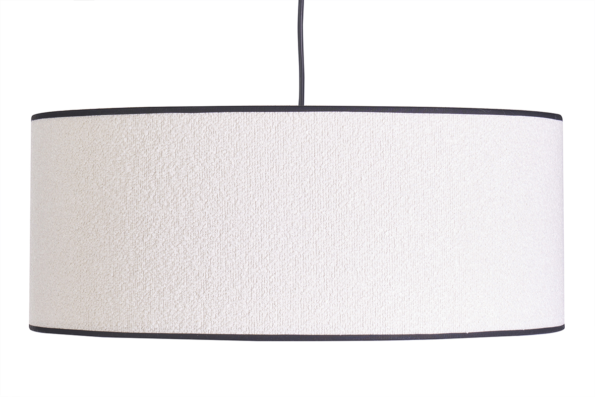 Suspension cylindrique en tissu effet laine boucle blanc et rabane naturelle D50 cm TRAVES