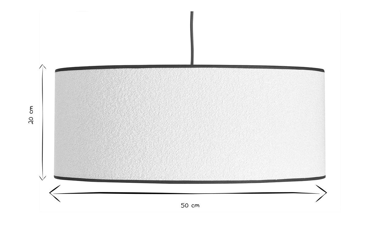 Suspension cylindrique en tissu effet laine boucle blanc et rabane naturelle D50 cm TRAVES