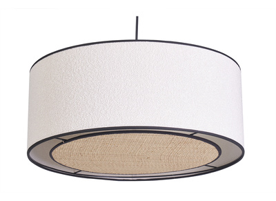 Suspension cylindrique en tissu effet laine bouclée blanc et rabane naturelle D50 cm TRAVES