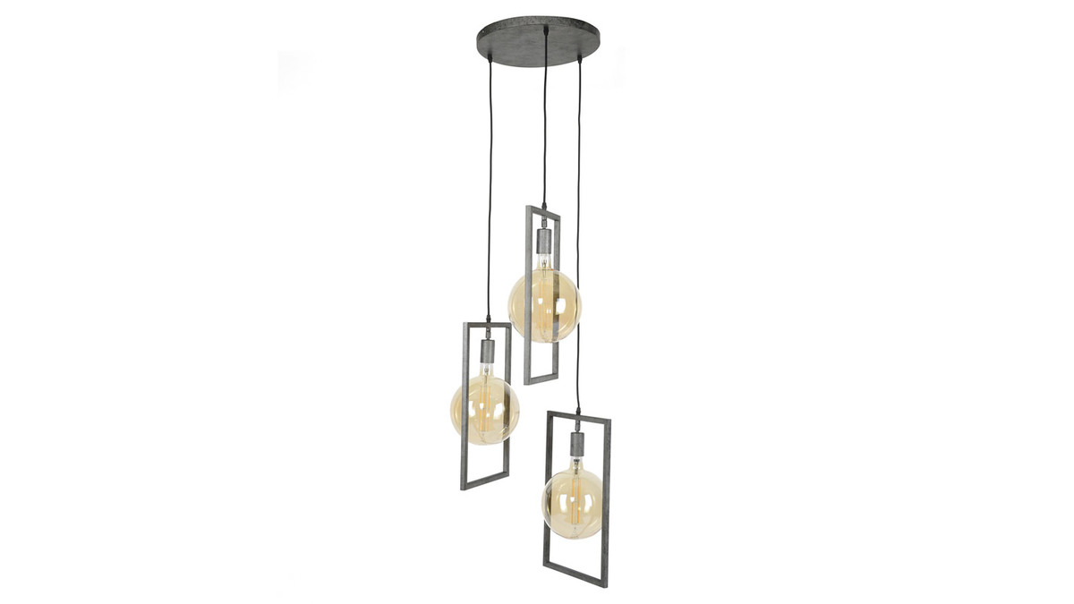 Suspension design 3 ampoules finition mtal vieilli L56 cm DIYA