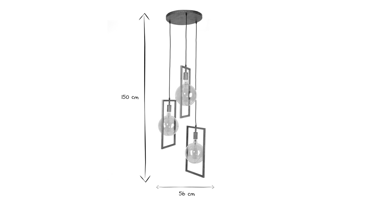 Suspension design 3 ampoules finition mtal vieilli L56 cm DIYA