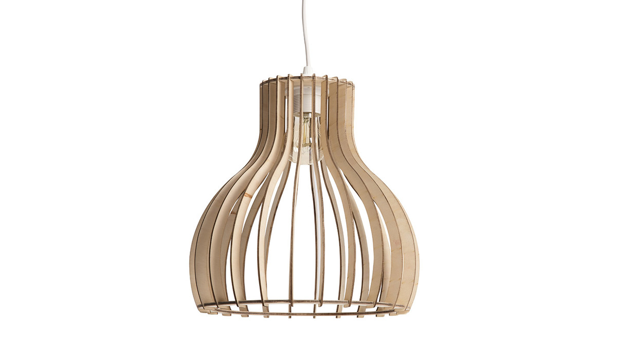 Suspension design ajoure en bois naturel et lige D29 cm FIJI