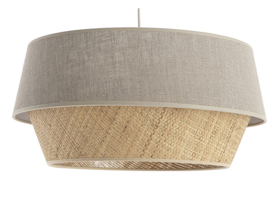 Suspension design bi-matière en lin grège et rabane naturelle D45 cm SENSA