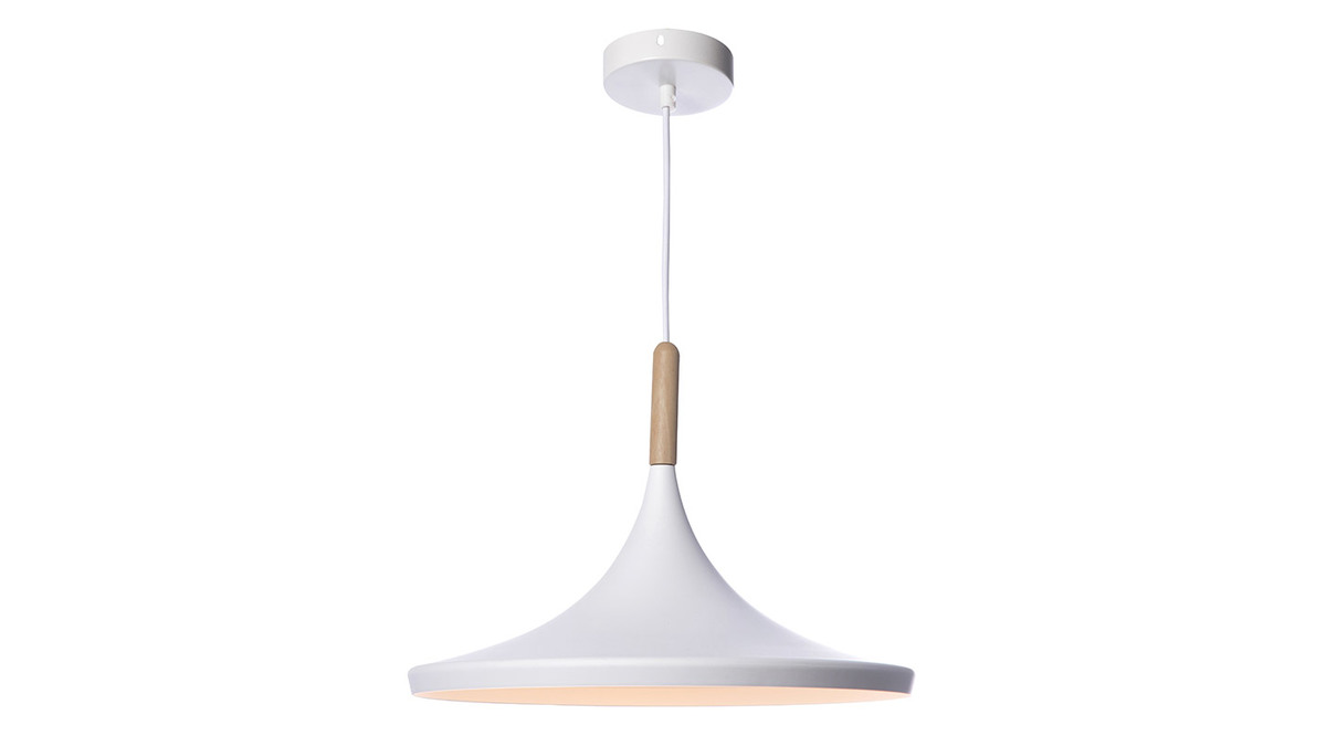 Suspension design en mtal blanc et bois clair D36 cm JAVA