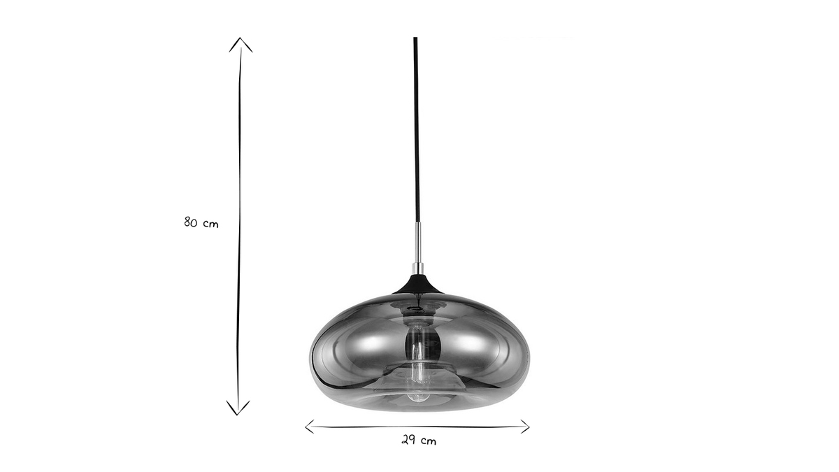 Suspension design en verre souffl noir transparent D29 cm MISTIC