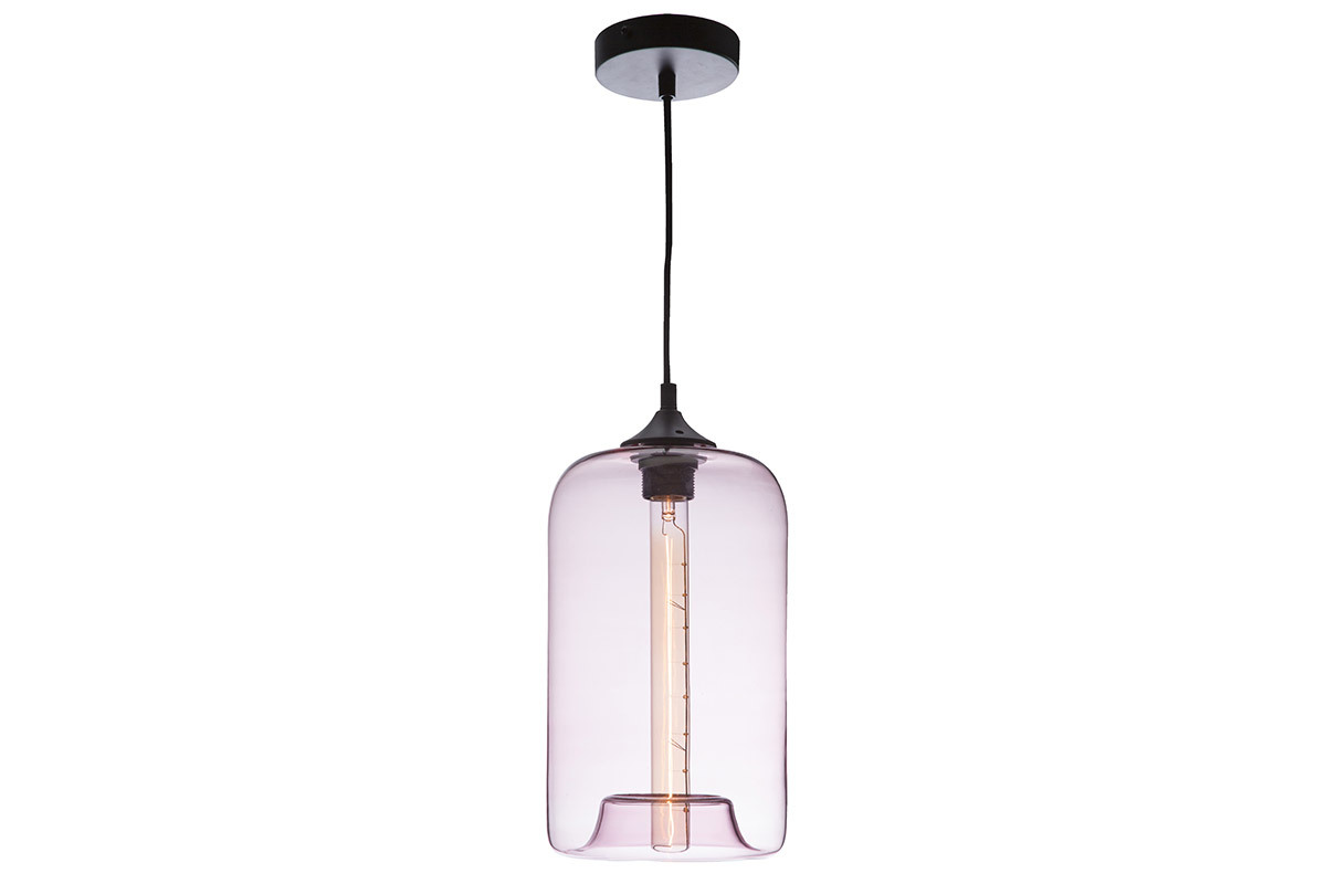 Suspension design verre souffl� transparent rose MILAN