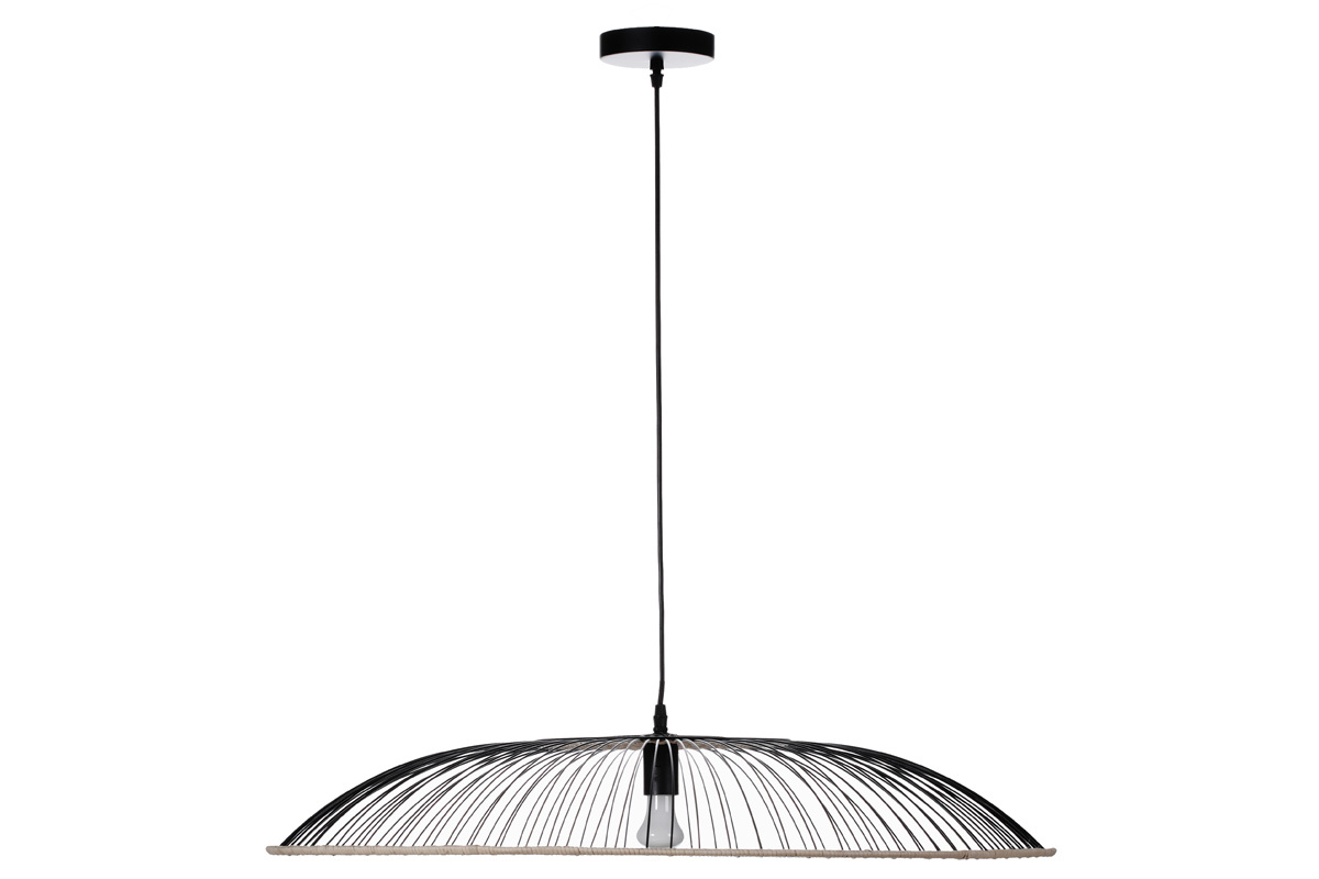 Suspension en mtal noir et rotin naturel D60 cm ARIA