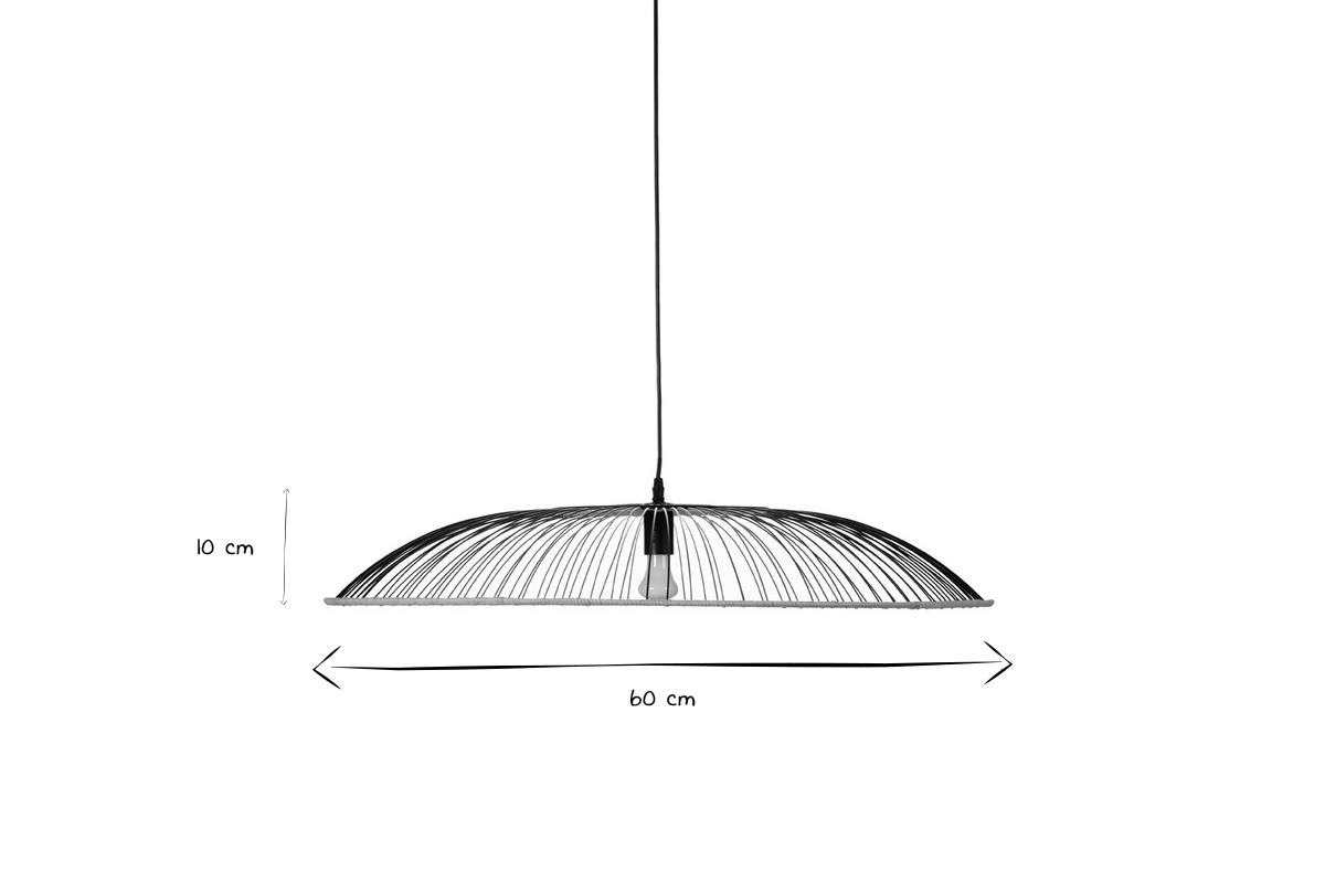 Suspension en mtal noir et rotin naturel D60 cm ARIA