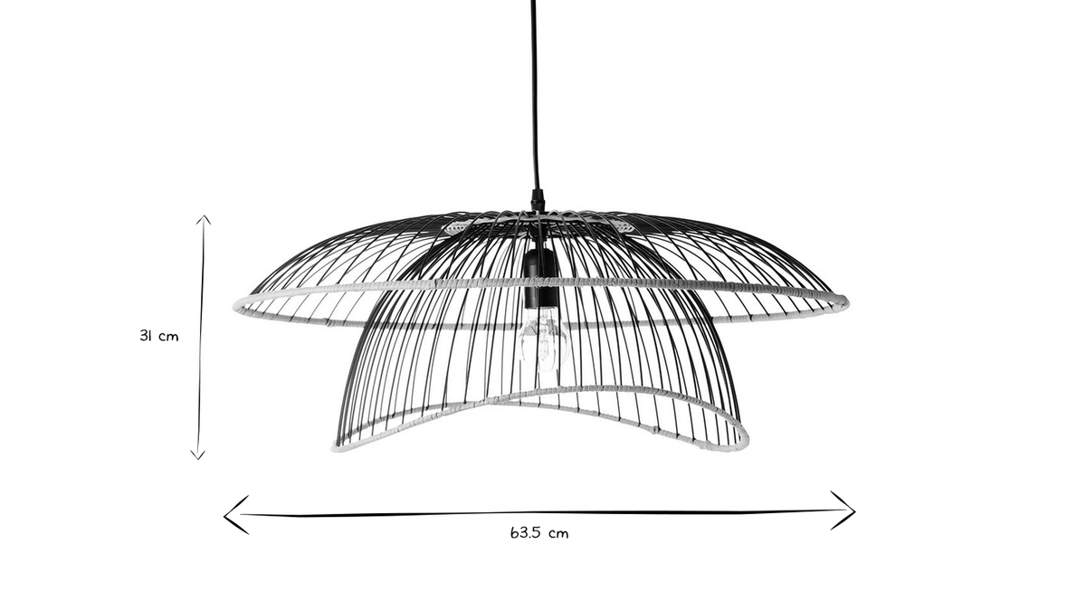 Suspension en mtal noir et rotin naturel D64 cm STEAM