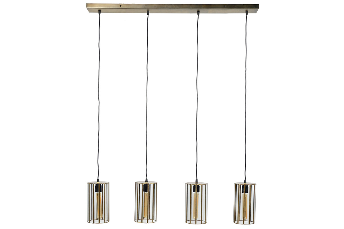 Suspension industrielle 4 lampes en verre et m�tal bronze L100 cm CANOPY