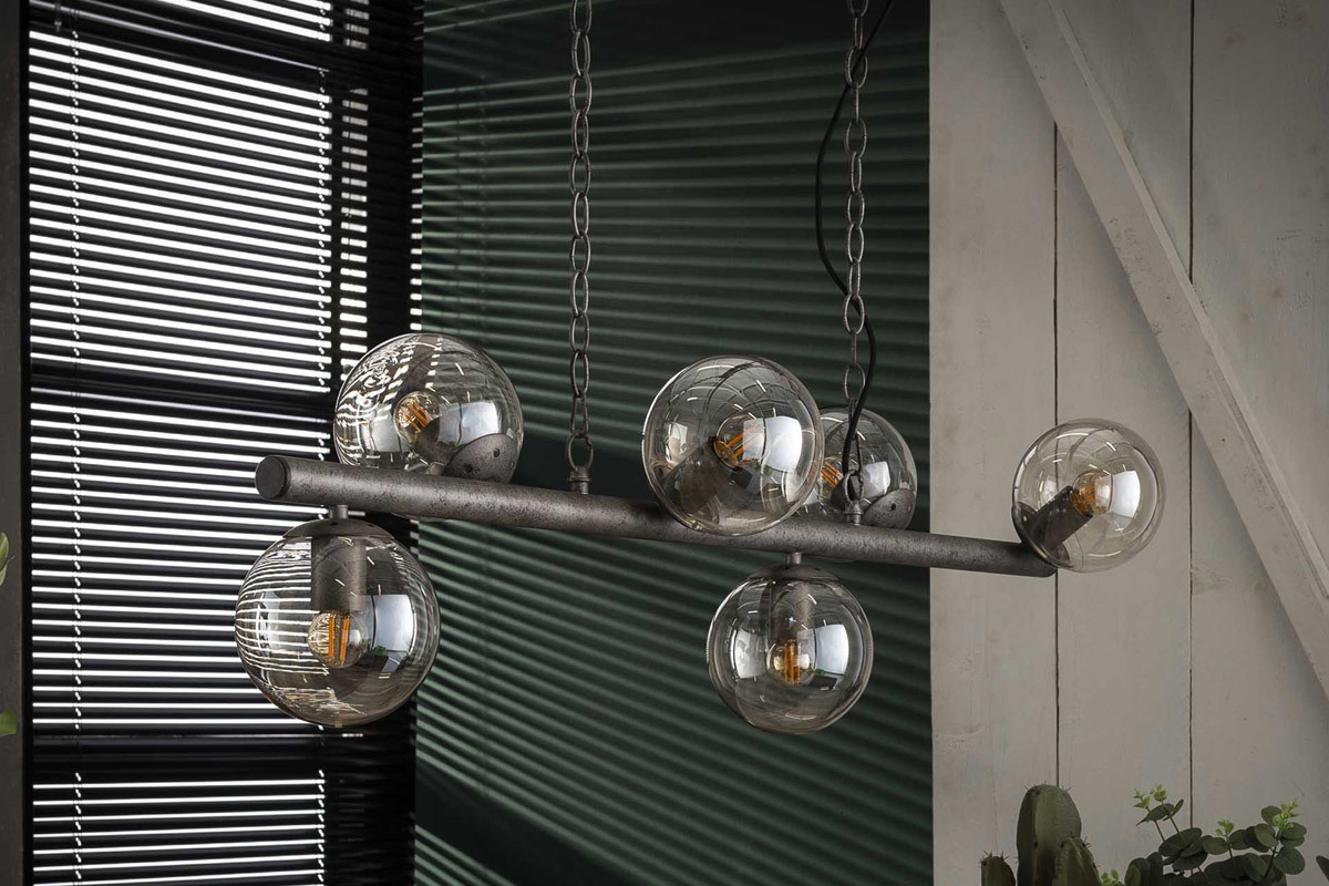 Suspension industrielle 6 lampes en mtal vieilli BLOW