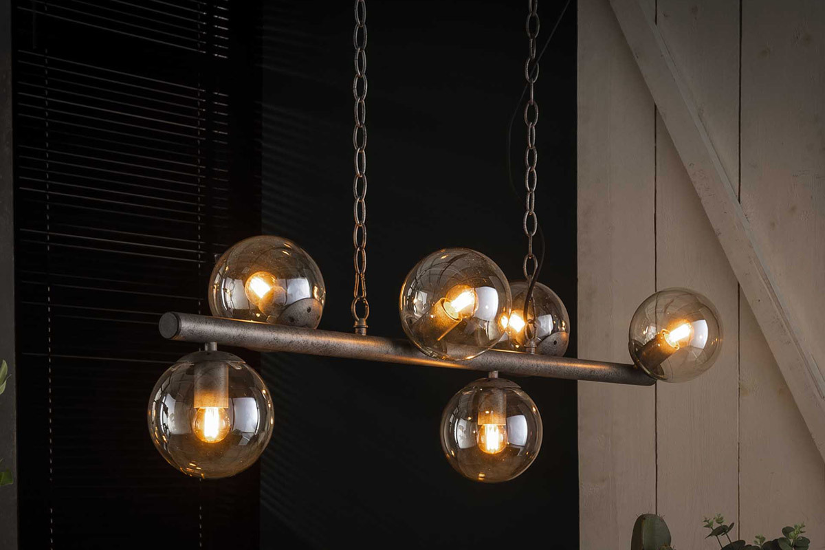 Suspension industrielle 6 lampes en mtal vieilli BLOW