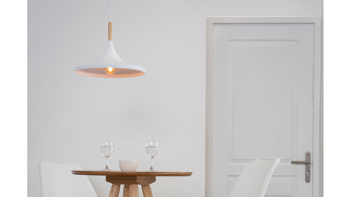 Suspension mtal blanc et bois D36 cm JAVA