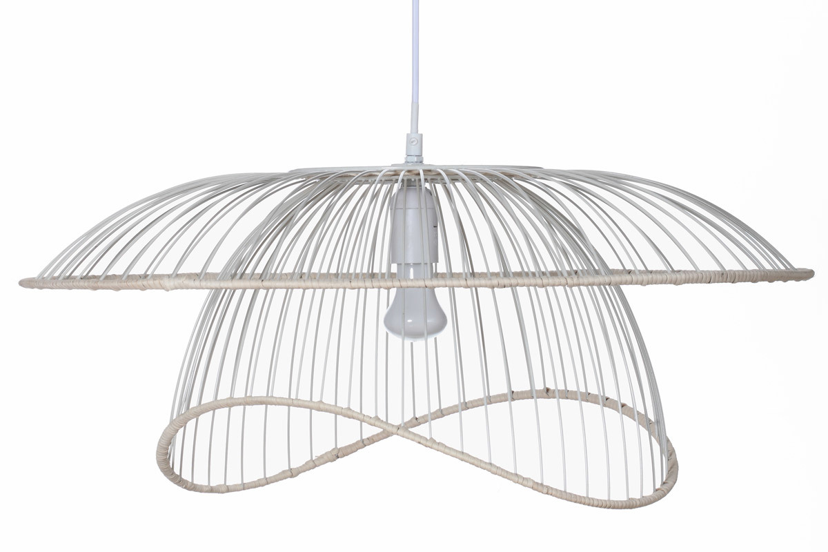 Suspension m�tal blanc et rotin STEAM