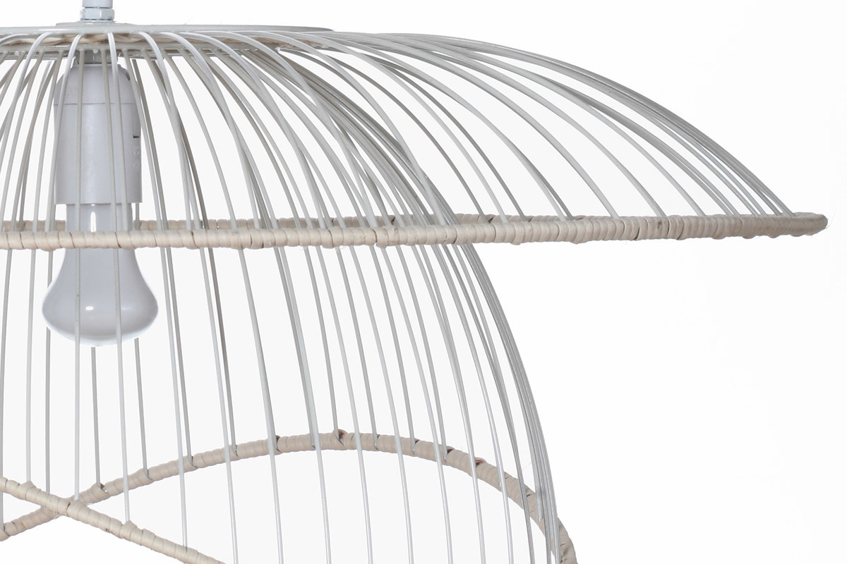Suspension m�tal blanc et rotin STEAM