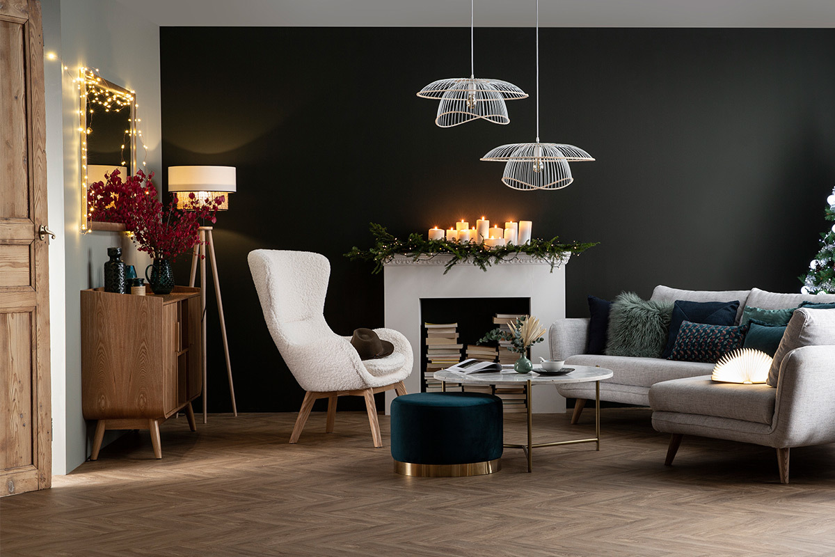 Suspension m�tal blanc et rotin STEAM