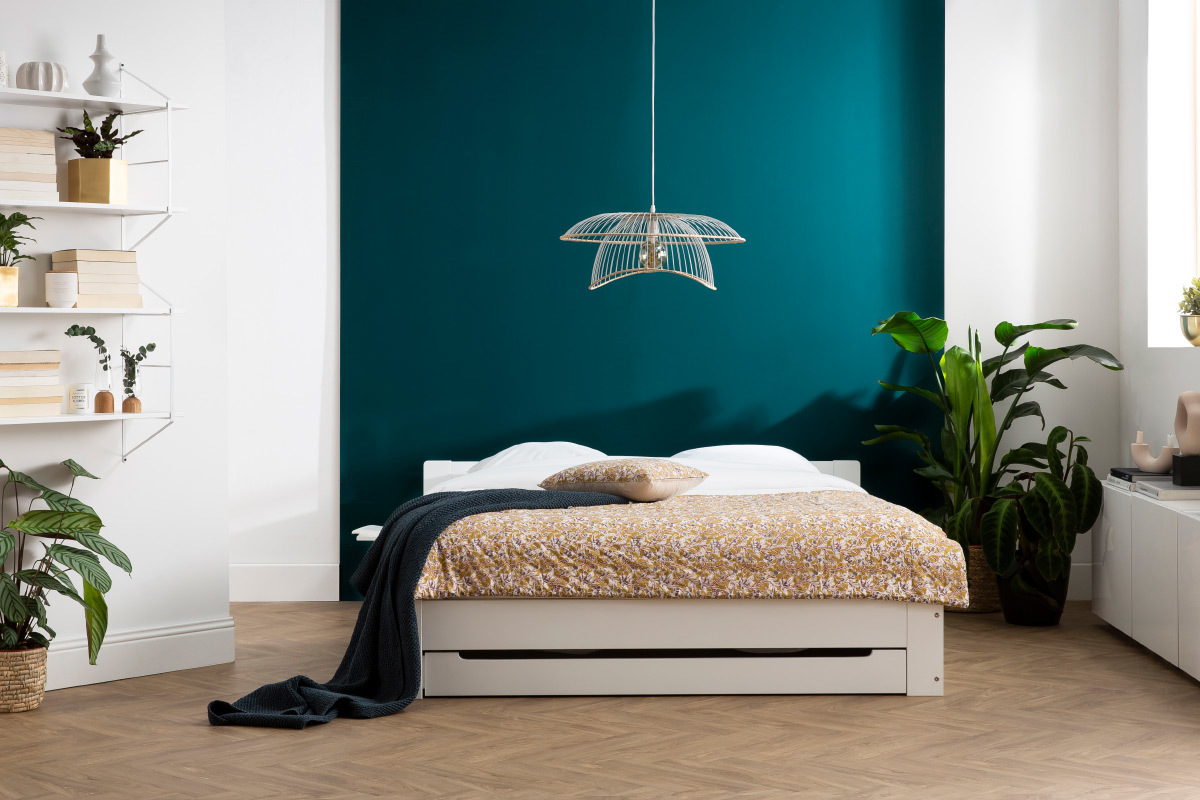 Suspension m�tal blanc et rotin STEAM