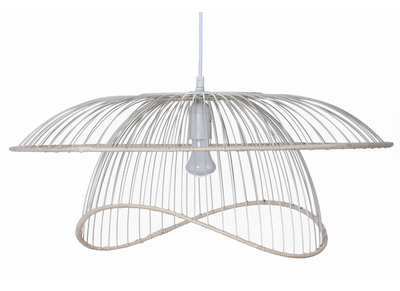 Suspension m&eacute;tal blanc et rotin STEAM