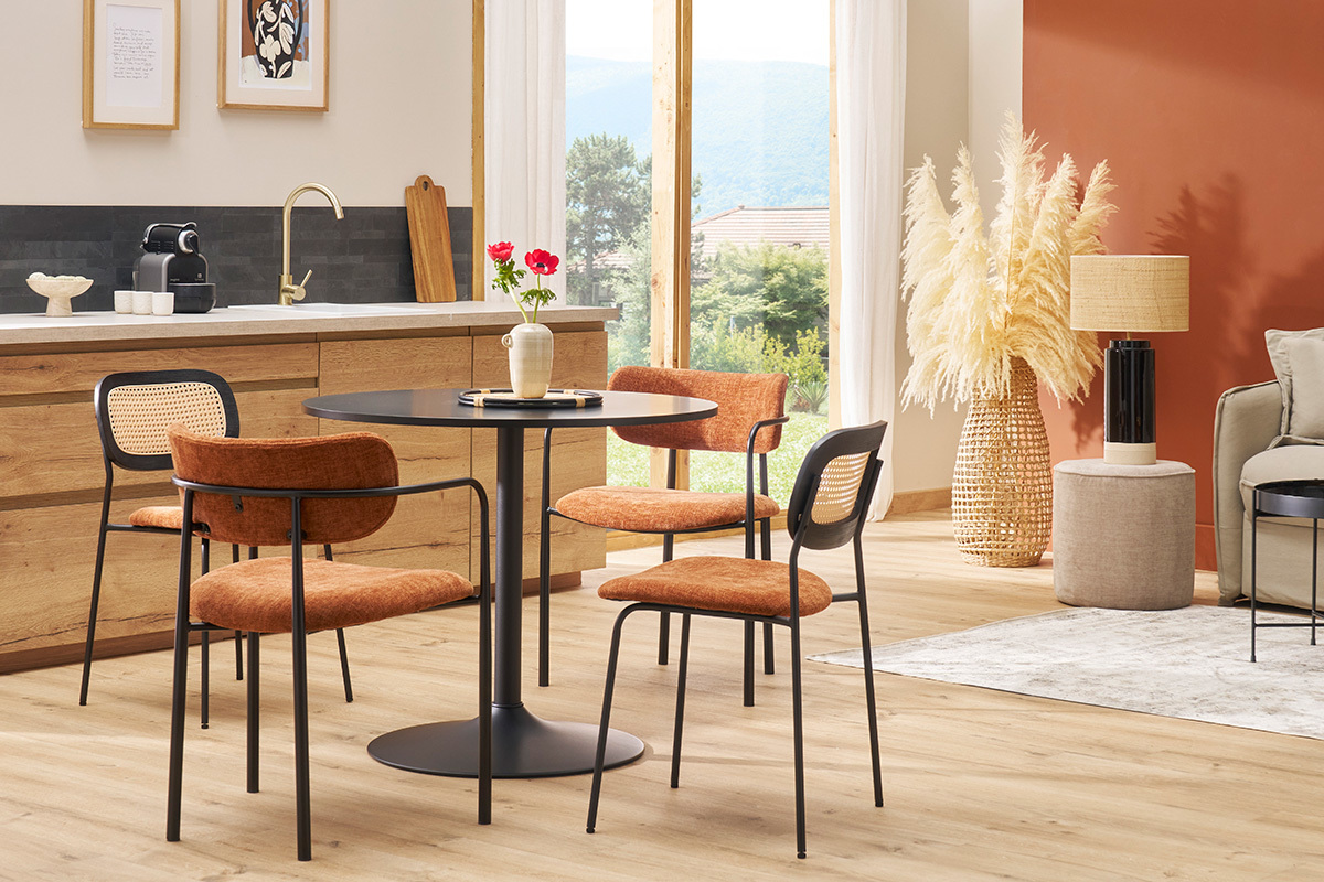 Table  manger design blanc et noir ronde D90 cm CALISTA