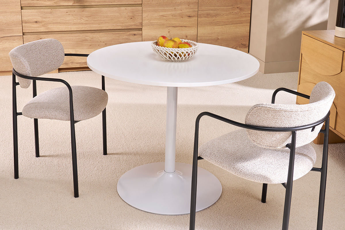 Table  manger design blanc ronde D90 cm CALISTA