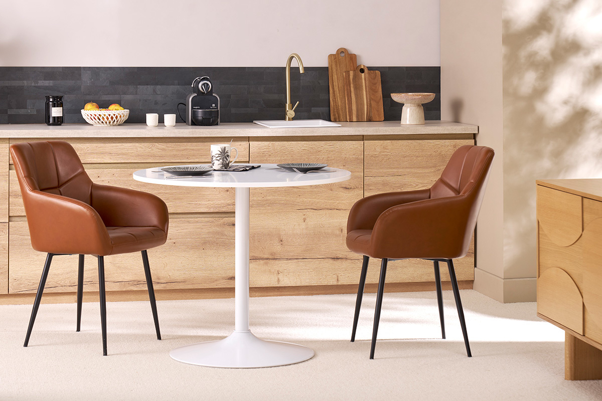Table  manger design blanc ronde D90 cm CALISTA