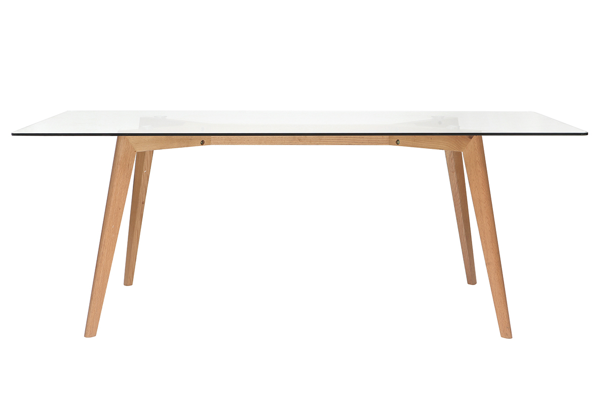 Table � manger design en verre et bois clair L200 cm DAVOS
