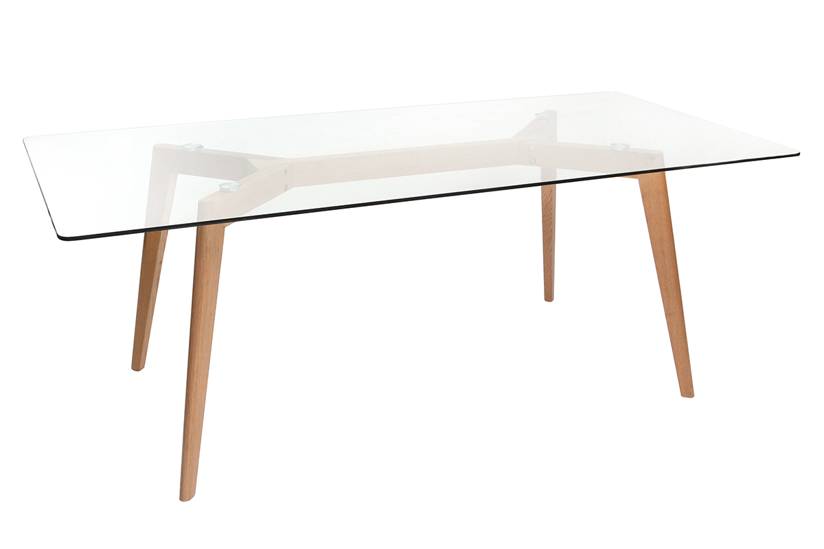 Table � manger design en verre et bois clair L200 cm DAVOS