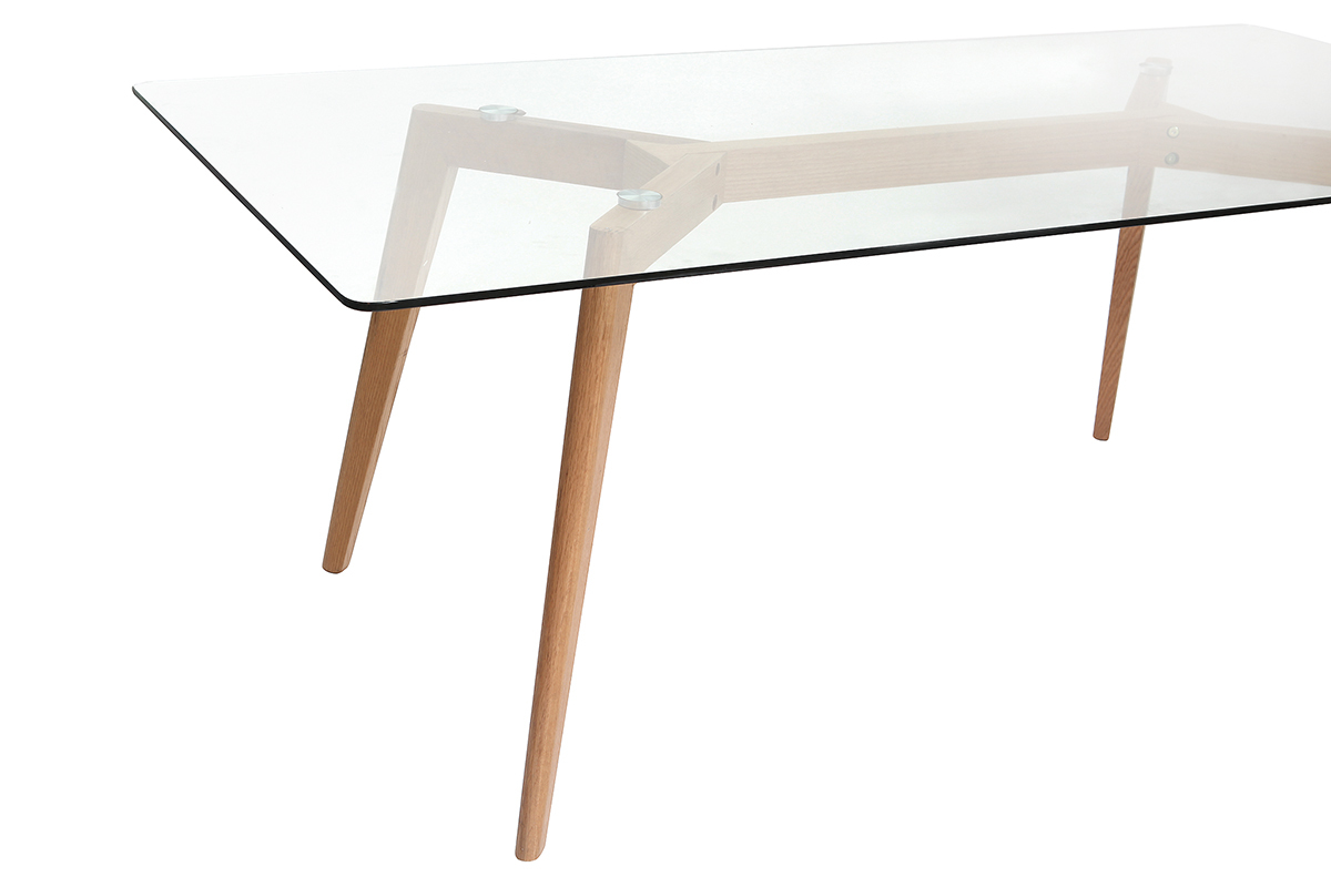Table � manger design en verre et bois clair L200 cm DAVOS