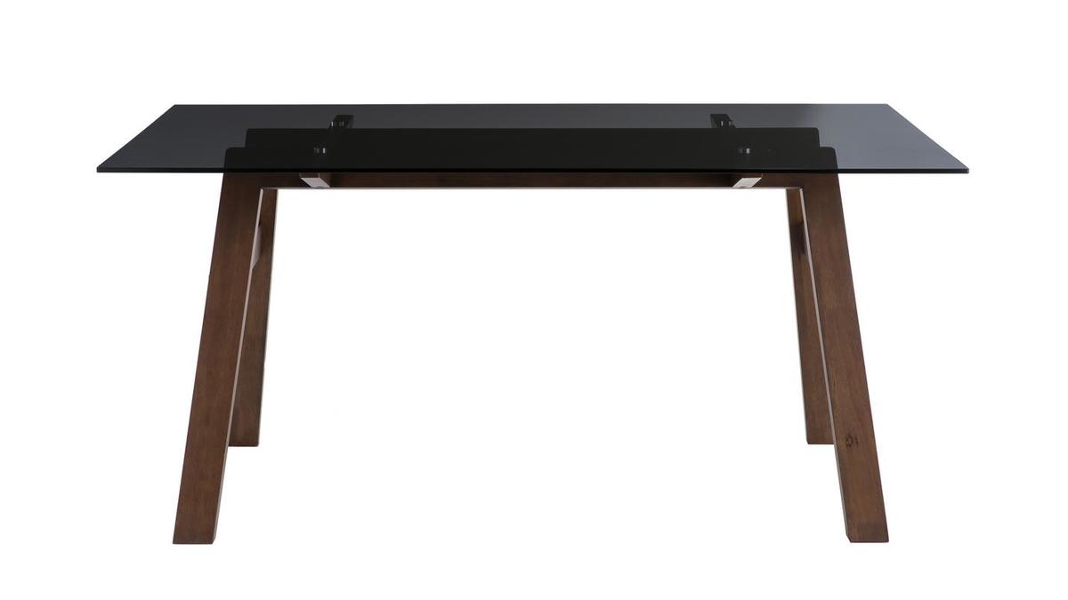 Table  manger design en verre fum noir et bois fonc L160 cm BACCO