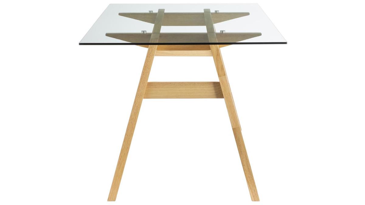 Table  manger design en verre transparent et bois clair L160 cm BACCO