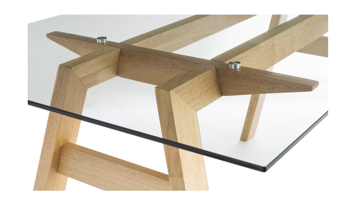 Table  manger design en verre transparent et bois clair L160 cm BACCO