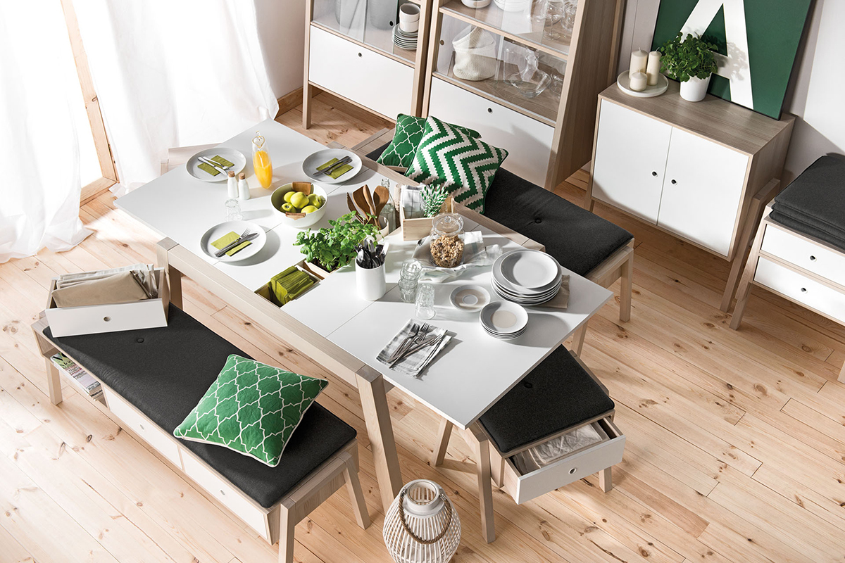 Table � manger design extensible avec rangements L150-200 EASY