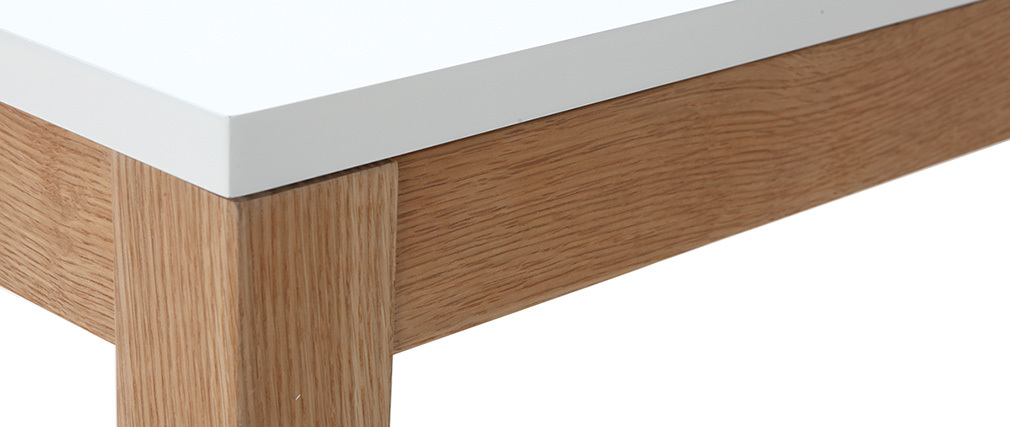 Table à manger design extensible blanche pieds bois L180-260 cm DELAH