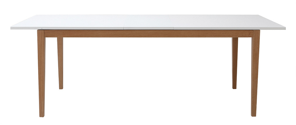 Table à manger design extensible blanche pieds bois L180-260 cm DELAH