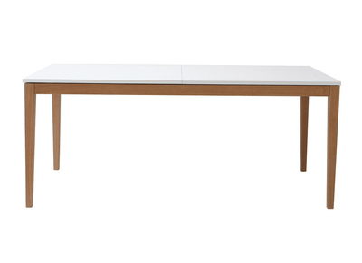 Table &agrave; manger design extensible blanche pieds bois L180-260 DELAH