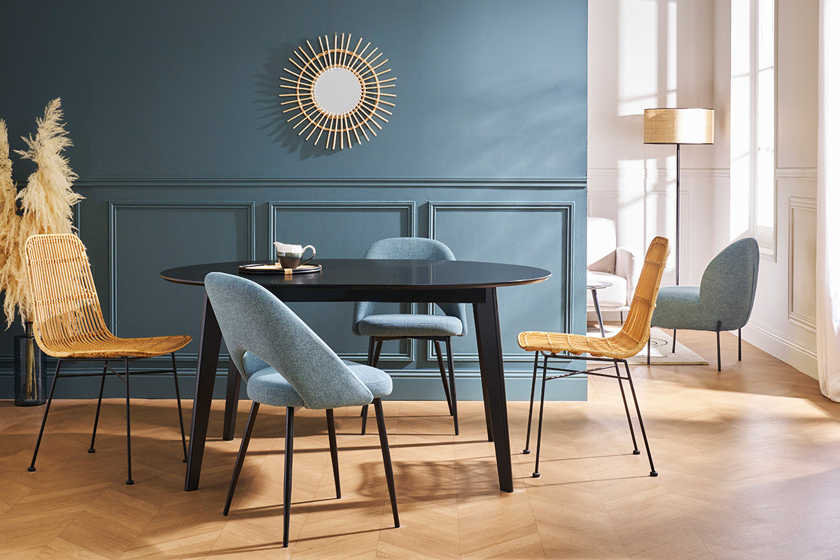Table  manger design extensible ronde noire L120-150 cm LEENA