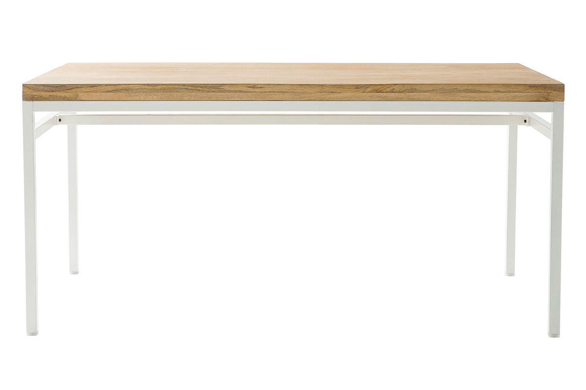 Table � manger design manguier massif et m�tal blanc L160 cm BOHO