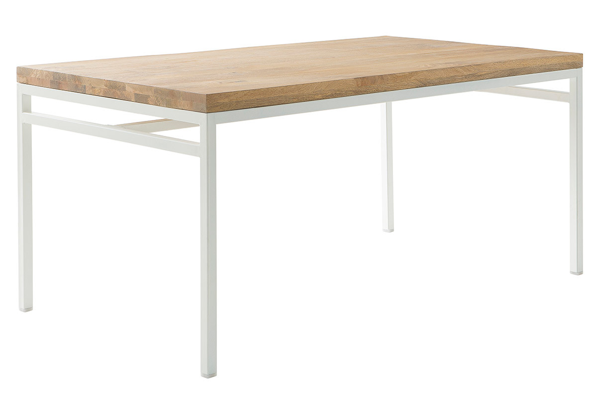 Table � manger design manguier massif et m�tal blanc L160 cm BOHO