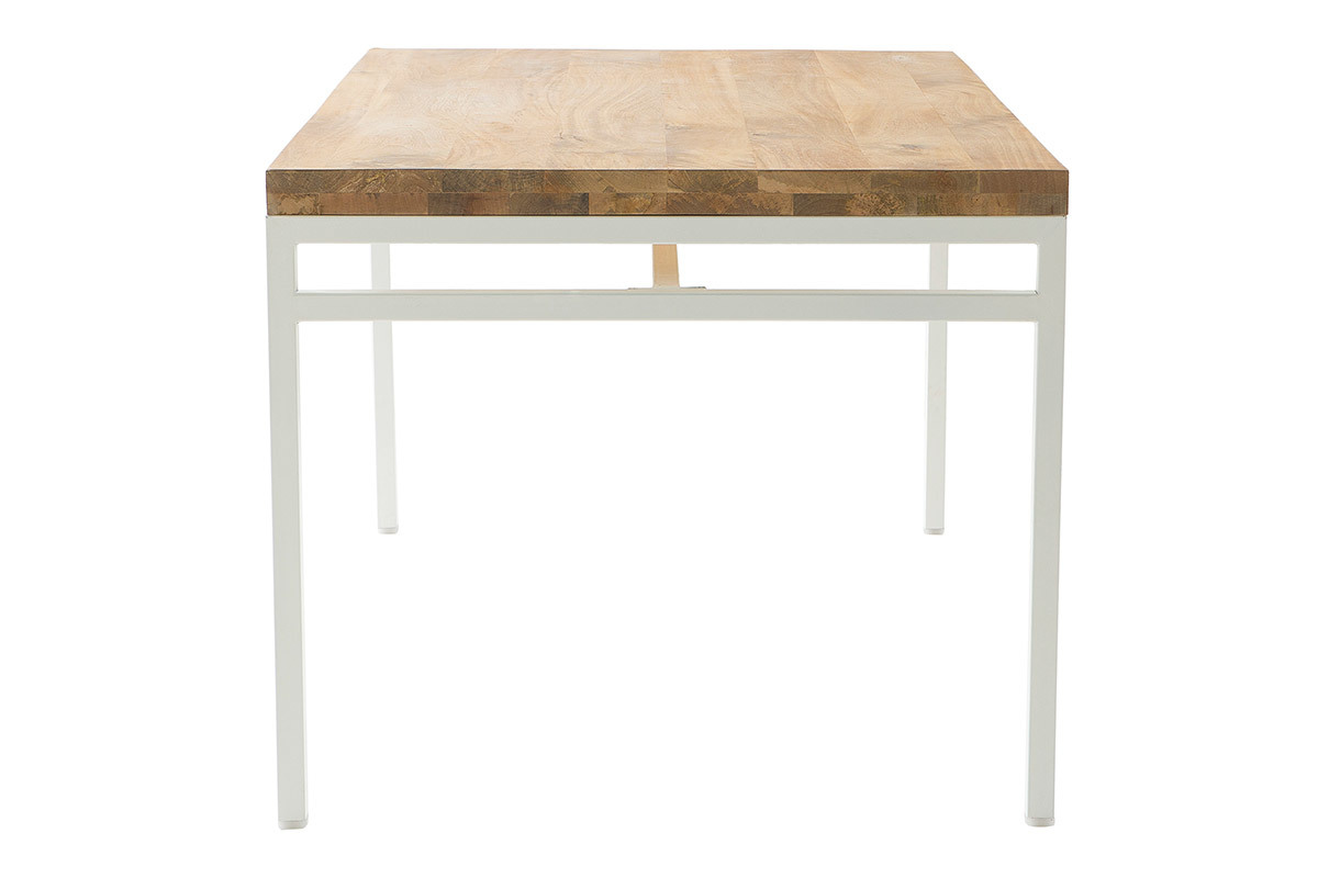 Table � manger design manguier massif et m�tal blanc L160 cm BOHO