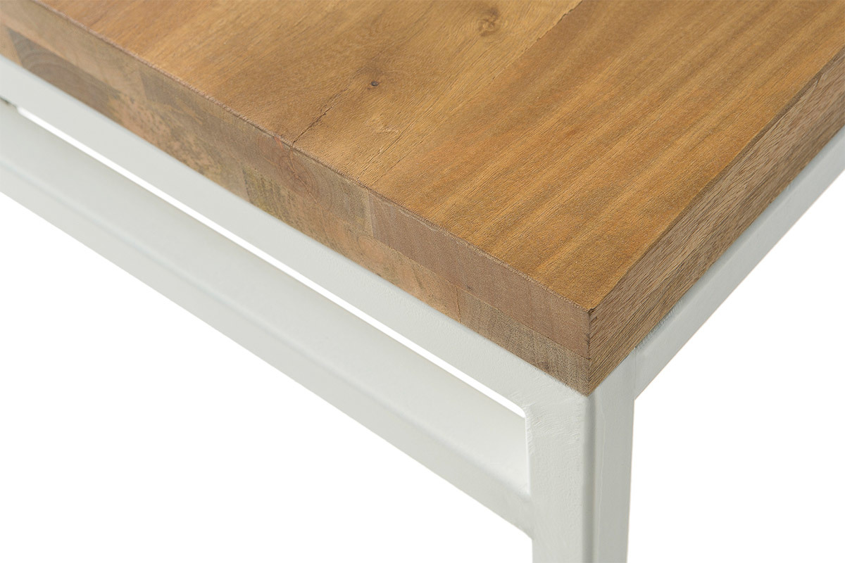 Table � manger design manguier massif et m�tal blanc L160 cm BOHO