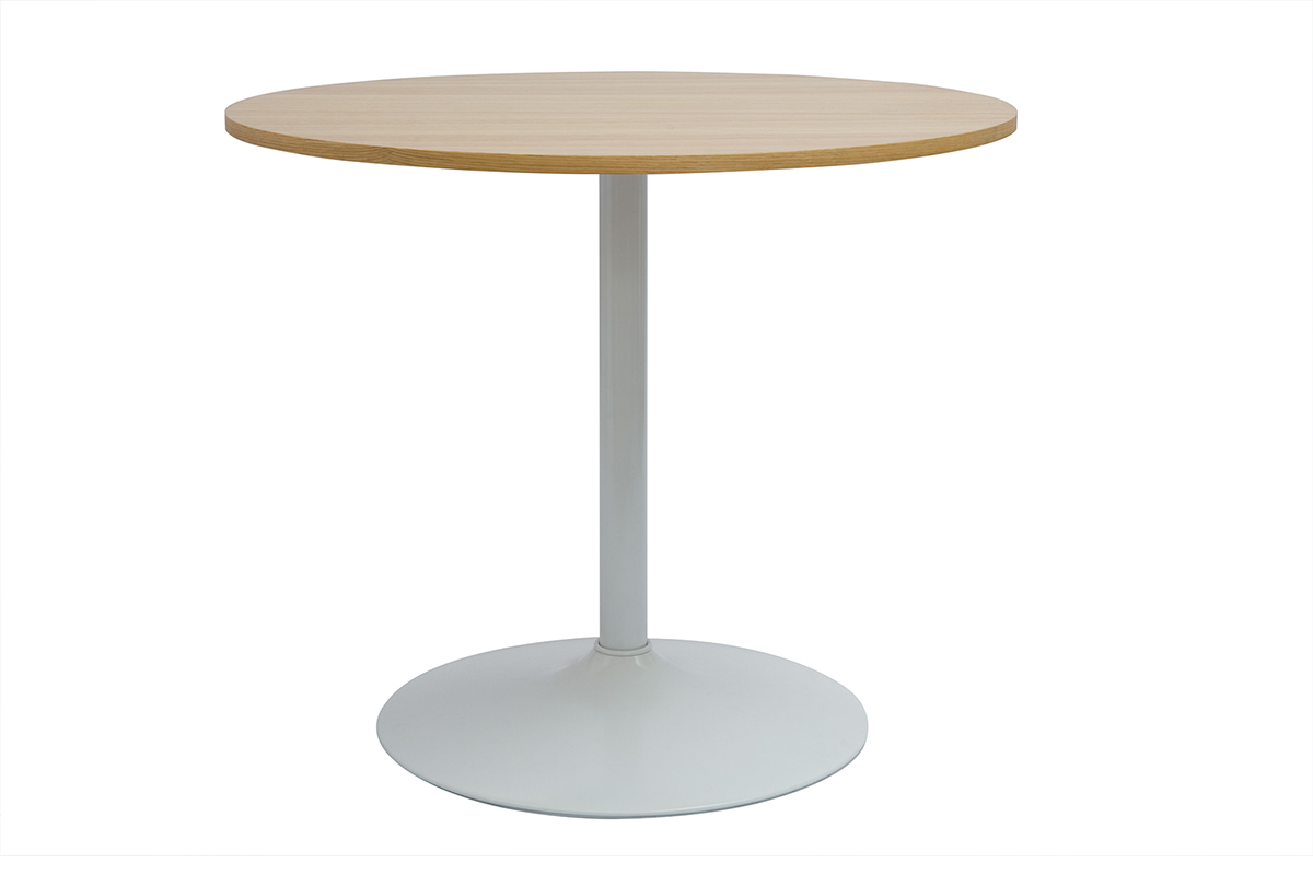 Table  manger design ronde en bois clair chne et blanche D90 cm CALISTA