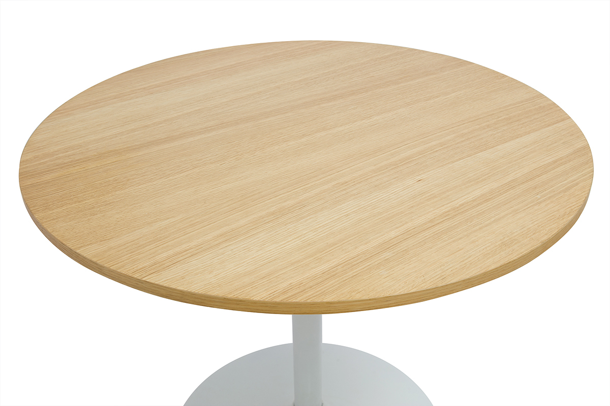 Table  manger design ronde en bois clair chne et blanche D90 cm CALISTA