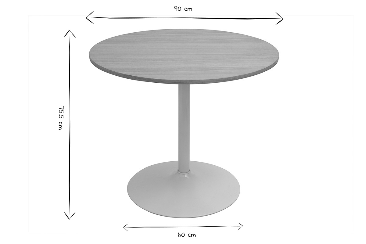 Table  manger design ronde en bois clair chne et blanche D90 cm CALISTA