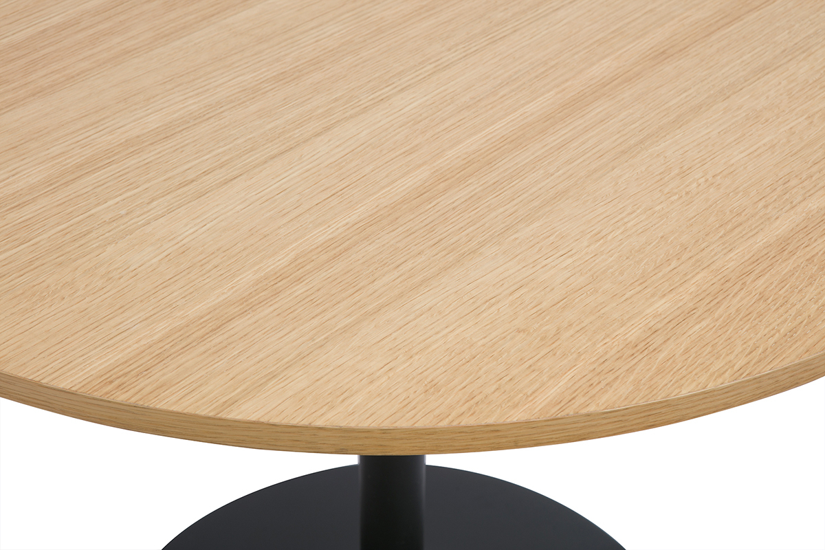 Table  manger design ronde en bois clair chne et noire D90 cm CALISTA