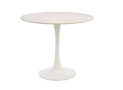 Table à manger design ronde en céramique blanche et métal D90 cm MALOU