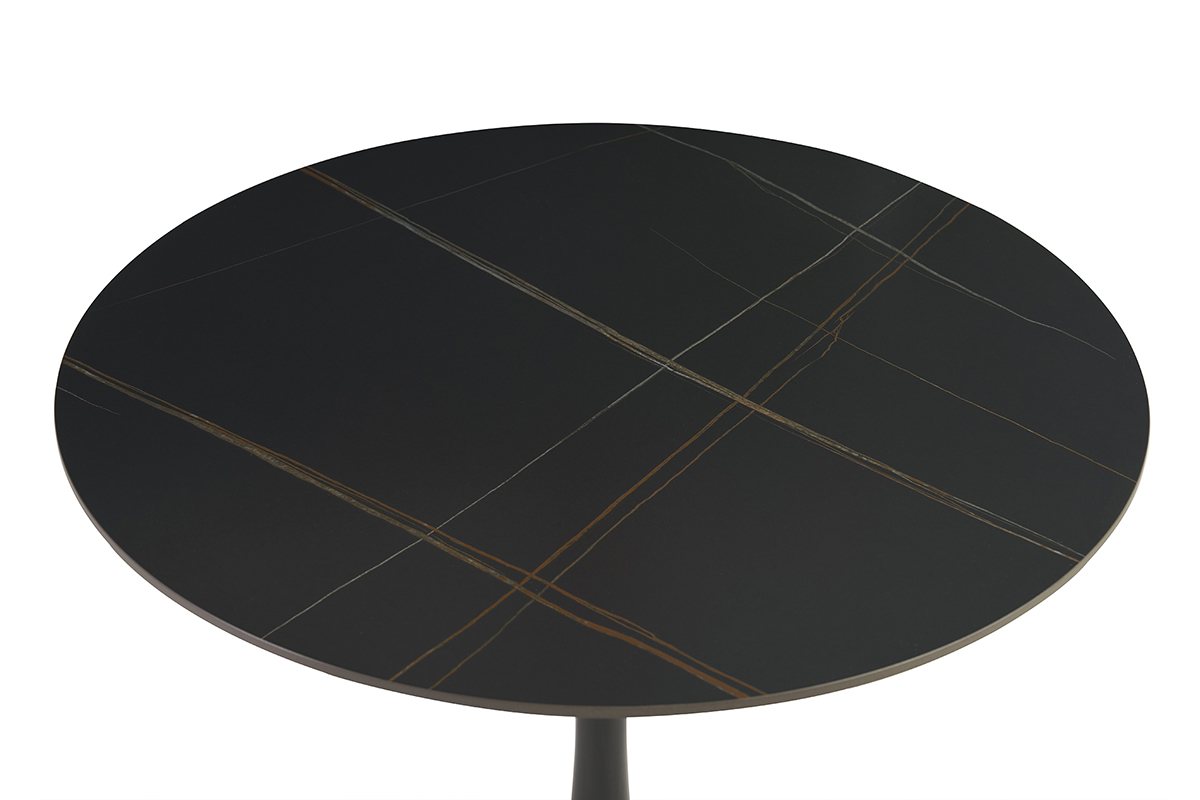 Table  manger design ronde en cramique noire et mtal D90 cm MALOU