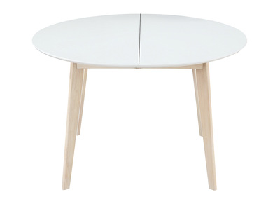 Table &agrave; manger design ronde extensible blanc et bois L120-150 LEENA