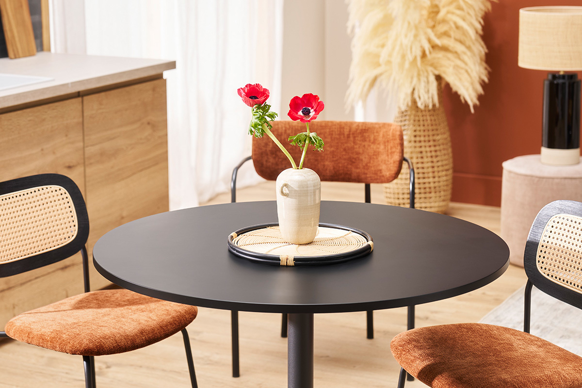 Table  manger design ronde noire D90 cm CALISTA