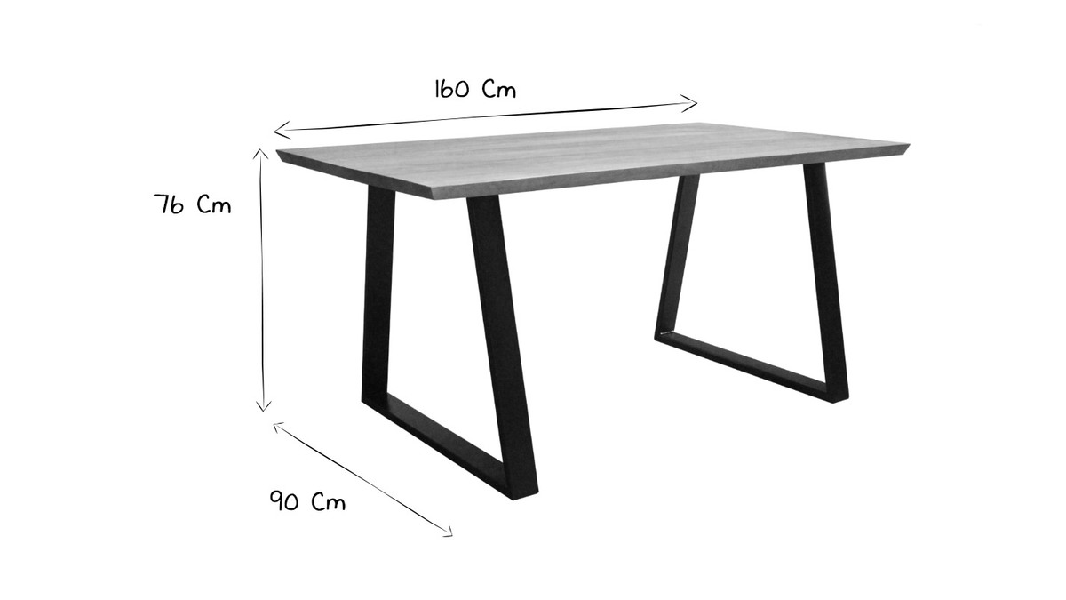 Table  manger en manguier massif et mtal noir L160 cm VIJAY